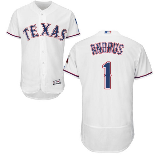 Rangers #1 Elvis Andrus White Flexbase Authentic Collection Stitched MLB Jersey - Click Image to Close